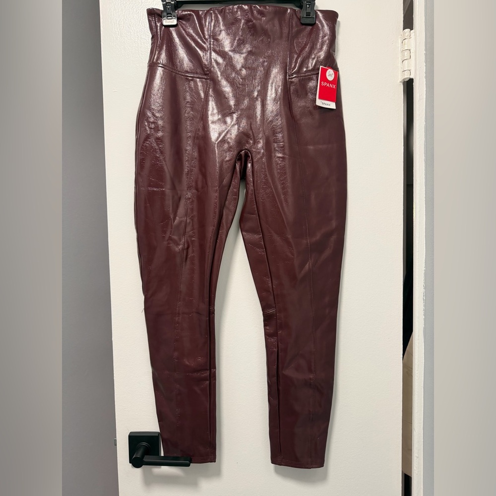 SPANX Deep Red Faux Leather Leggings